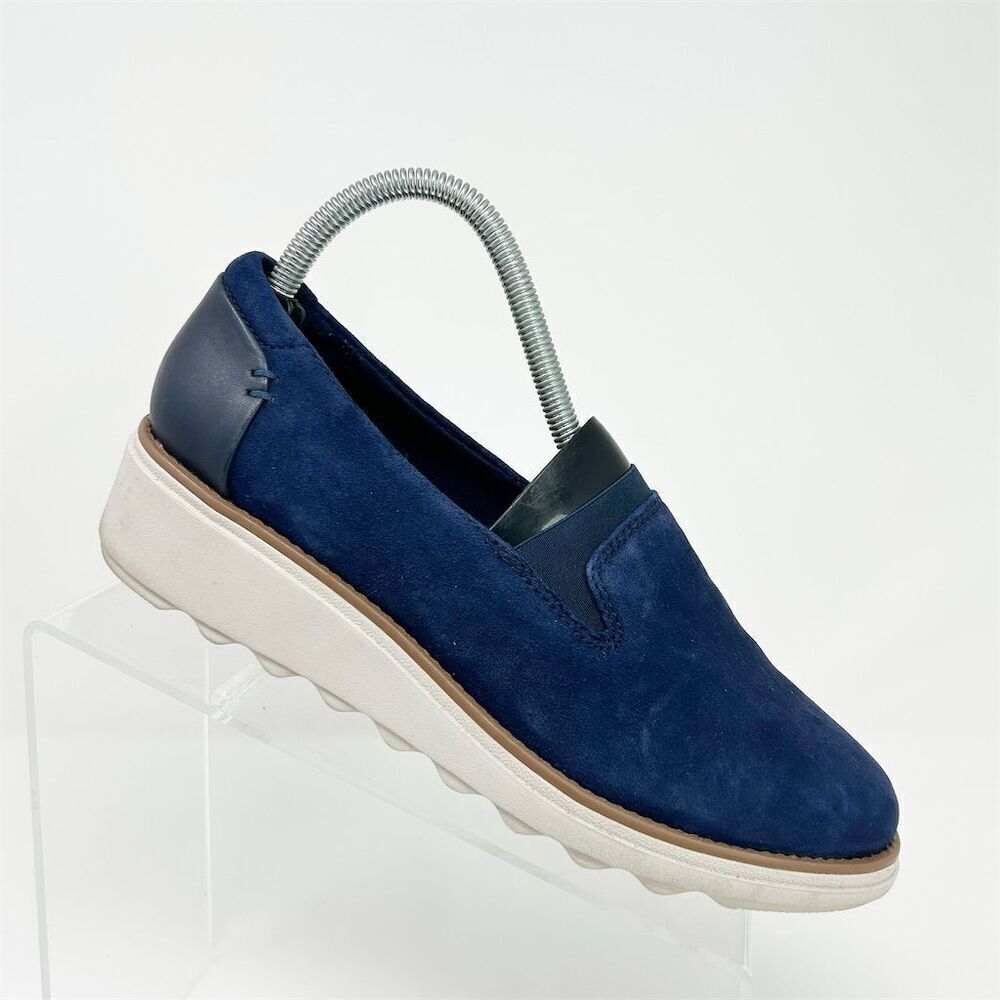 Clarks Women's Sharon Dolly Loafer Navy Blue Size 7.5 Lightweight Slip On